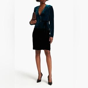 Tom Ford Teal Green Black Velvet Tie Front Dress Size 36 US 0 2 XS